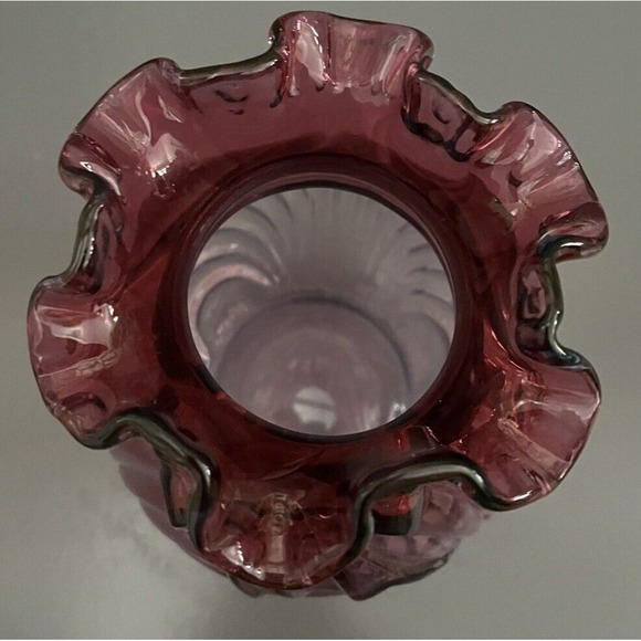 Fenton Art Glass Cranberry Country Caprice Drape Bow Vase Ruffle Fluted Edge - Picture 7 of 9